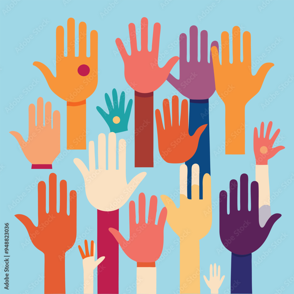 Multiple hands of different sizes and genders coming together to form a pink ribbon