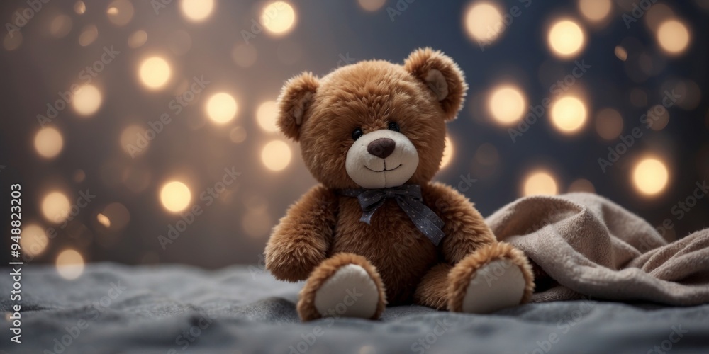 Dreamy night scene with teddy bear and crescent moon. Dreamy night scene with teddy bear and crescent moon.