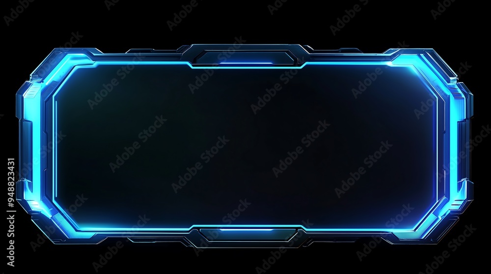 Futuristic Blue Neon Frame on Black Background, Sci-Fi Design Futuristic Blue Neon Frame on Black Background, Sci-Fi Design