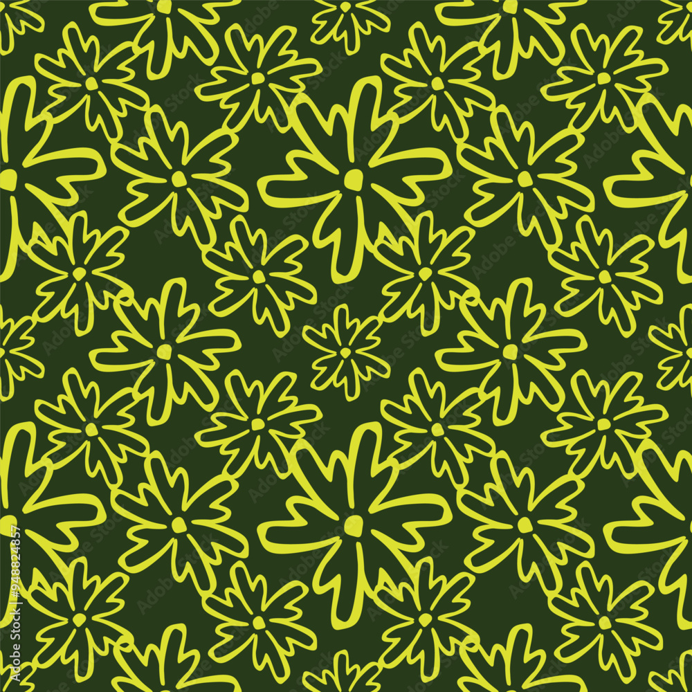 cream vector stock small flowers with green leaves pattern on green background cream vector stock small flowers with green leaves pattern on green background