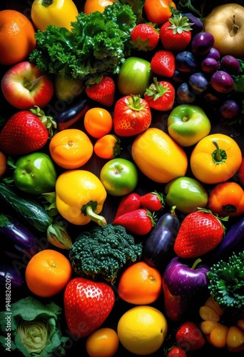 vibrant display fresh fruits vegetables rich background highlighting colors textures, assortment, organic, nature, healthy, produce, colorful