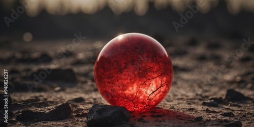 Eerie Red Spirit Bomb Casting Shadows Over Charred Wasteland.