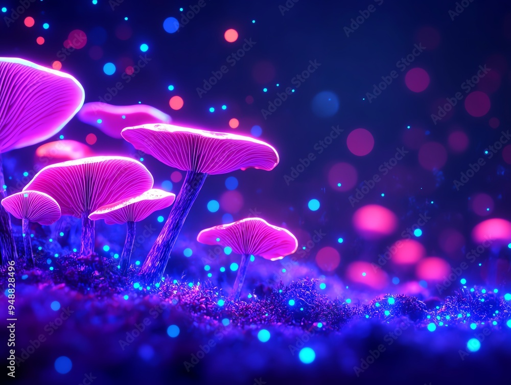 Fototapeta premium A close-up shot of a bioluminescent mushroom forest