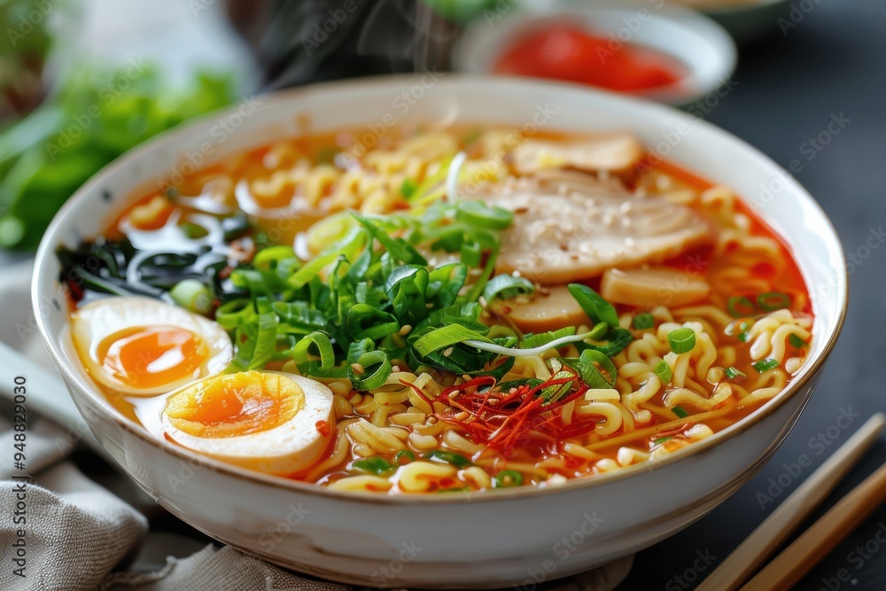 Delicious Bowl of Ramen Noodles With Toppings at Home Delicious Bowl of Ramen Noodles With Toppings at Home