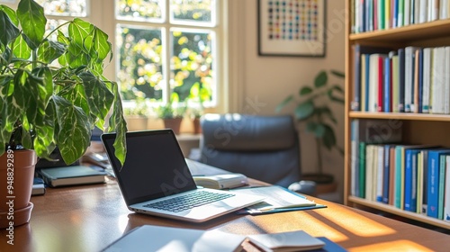 Wallpaper Mural Laptop and office supplies on a desk by a window. Torontodigital.ca