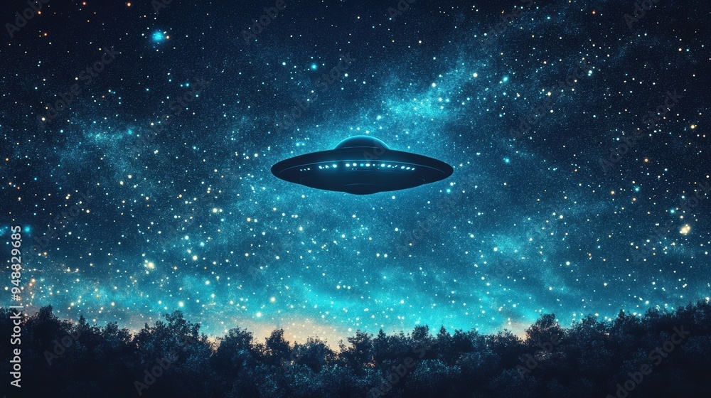 space-themed banner, banner design showcases a ufo spaceship soaring in a starry night sky against a dark blue background, commemorating ufo world day space-themed banner, banner design showcases a ufo spaceship soaring in a starry night sky against a dark blue background, commemorating ufo world day