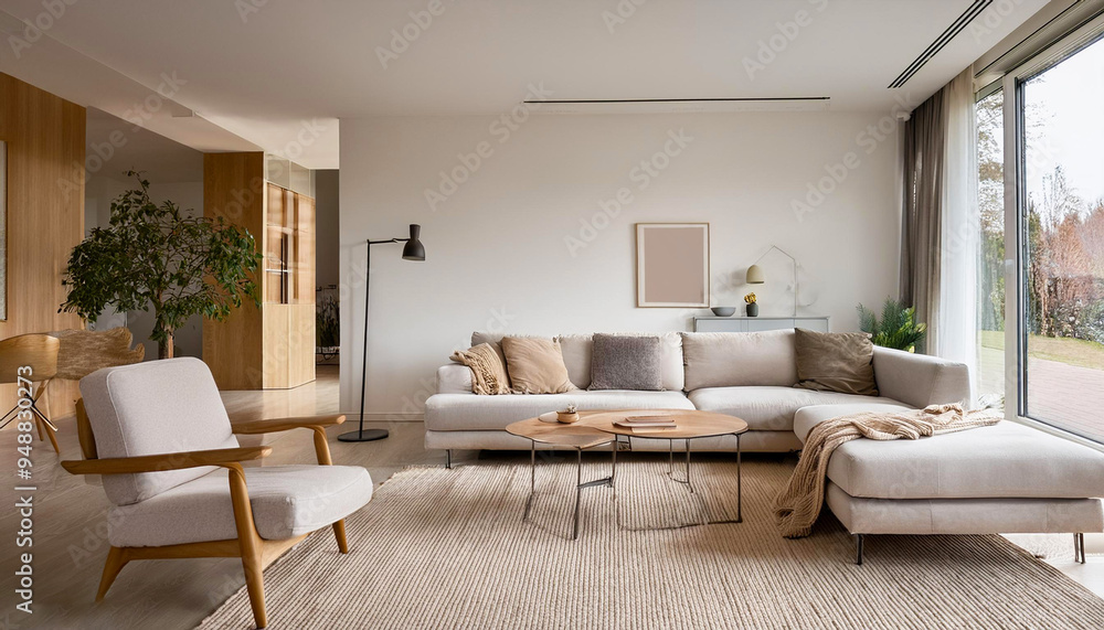 A simple living room with clean lines and neutral colors A simple living room with clean lines and neutral colors