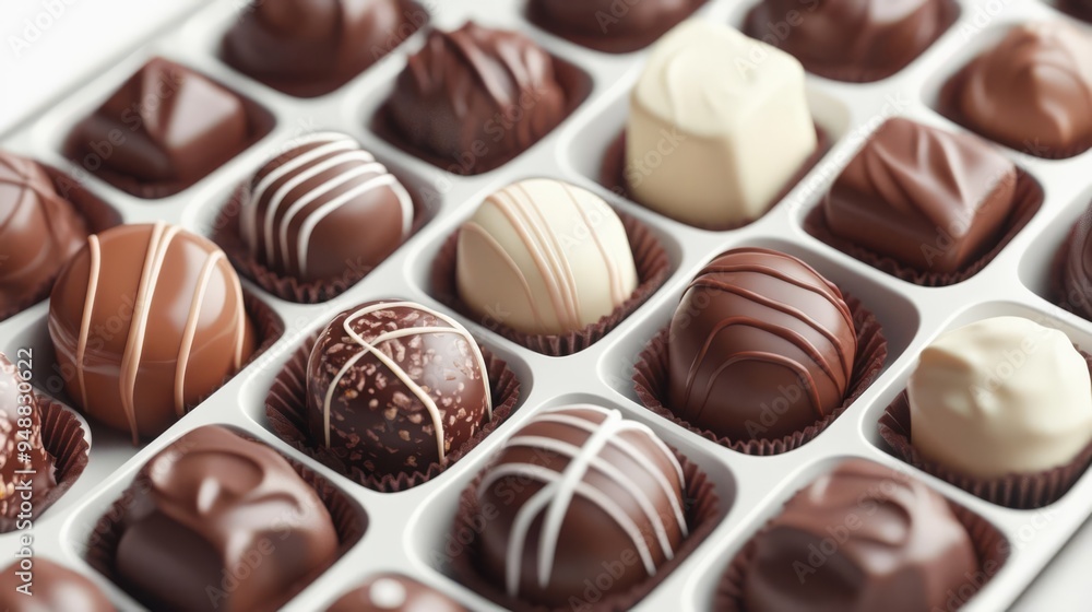 Assorted gourmet chocolate truffles in a box. Delicious and elegant treats perfect for gifts or indulging in sweet moments. Assorted gourmet chocolate truffles in a box. Delicious and elegant treats perfect for gifts or indulging in sweet moments.