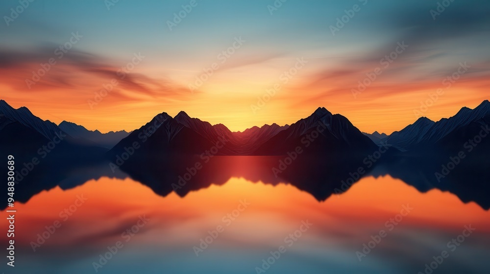 Obraz premium Mesmerizing Sunset Over Majestic Mountain Landscape with Serene Lake Reflection