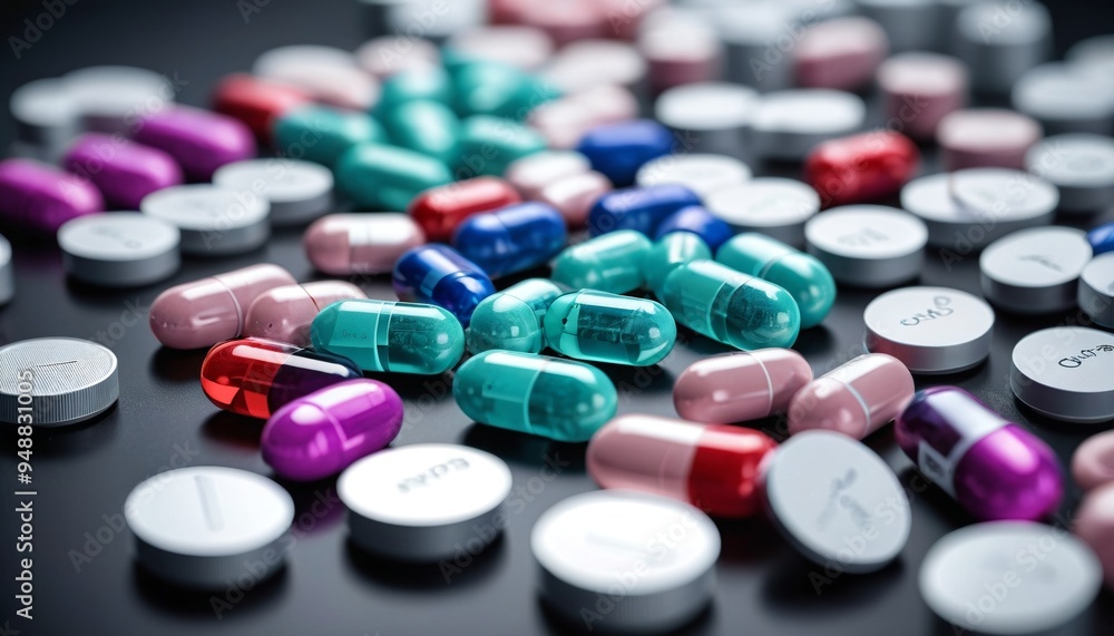 A high-resolution image of pharmaceutical tablets and capsules being inspected under a microscope, illustrating the quality control measures in the industry, Generative AI A high-resolution image of pharmaceutical tablets and capsules being inspected under a microscope, illustrating the quality control measures in the industry, Generative AI