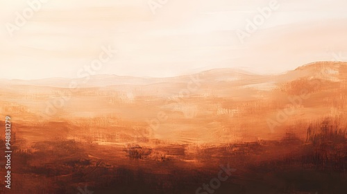 soft blurred brushstrokes in warm earthy tones. A warm-toned abstract landscape painting featuring soft, flowing lines and a gradient of earthy hues, 