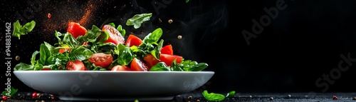A stunning low-angle shot of a surreal dish combining fashion trends and food art