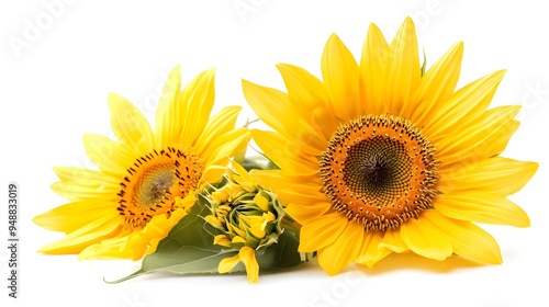 Sunflower floweron a white background. Bright and vibrant sunflowers in various stages of bloom against a white background, perfect for adding a cheerful touch to any project.  photo