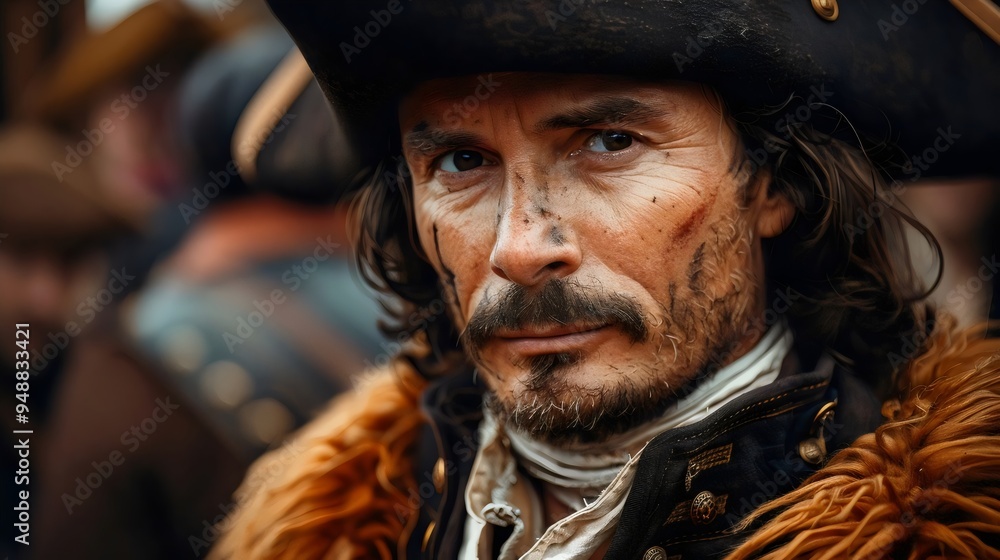 A man in a pirate costume with a beard A man in a pirate costume with a beard