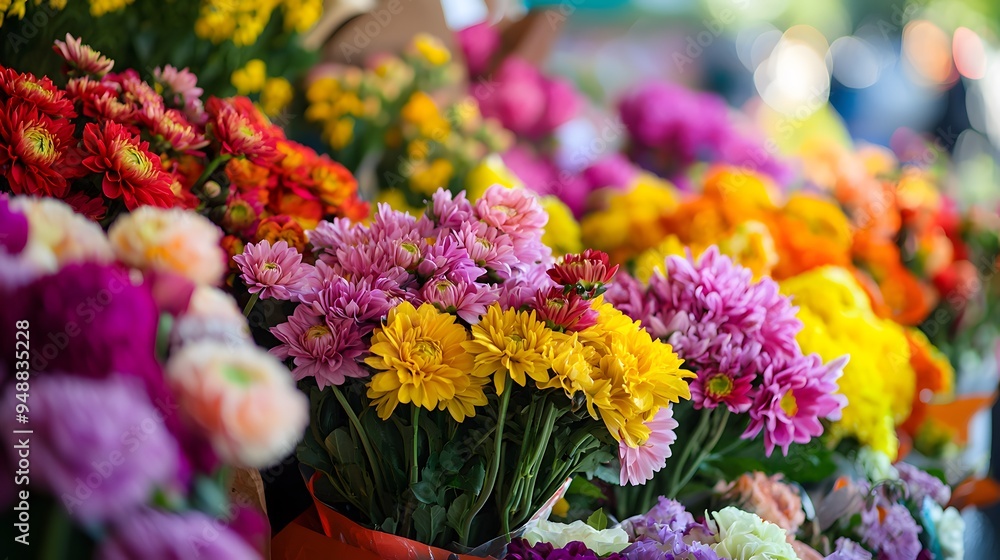 Obraz premium Vibrant Floral Display at a Flower Market