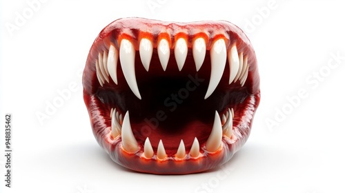 Close-up of a monstrous mouth with sharp teeth, showcasing a menacing and intense visual perfect for horror or fantasy themes.