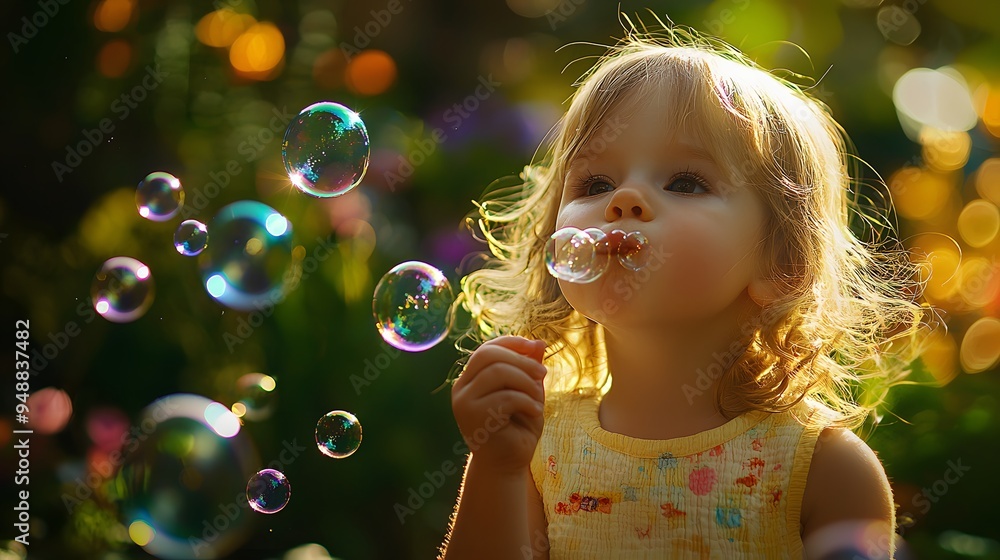 photography of a young child blowing bubbles in a garden photography of a young child blowing bubbles in a garden