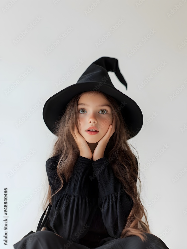 Surprised Young Girl in Black Witch Hat and Dress
Surprised Young Girl in Black Witch Hat and Dress