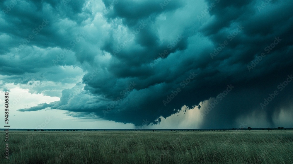 Majestic Storm Clouds Over Open Grassland: Nature's Power and Beauty Majestic Storm Clouds Over Open Grassland: Nature's Power and Beauty