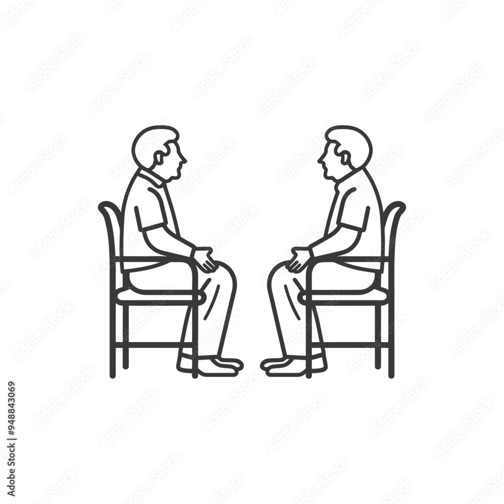 Two Men Sitting Facing Each Other on Chairs Two Men Sitting Facing Each Other on Chairs