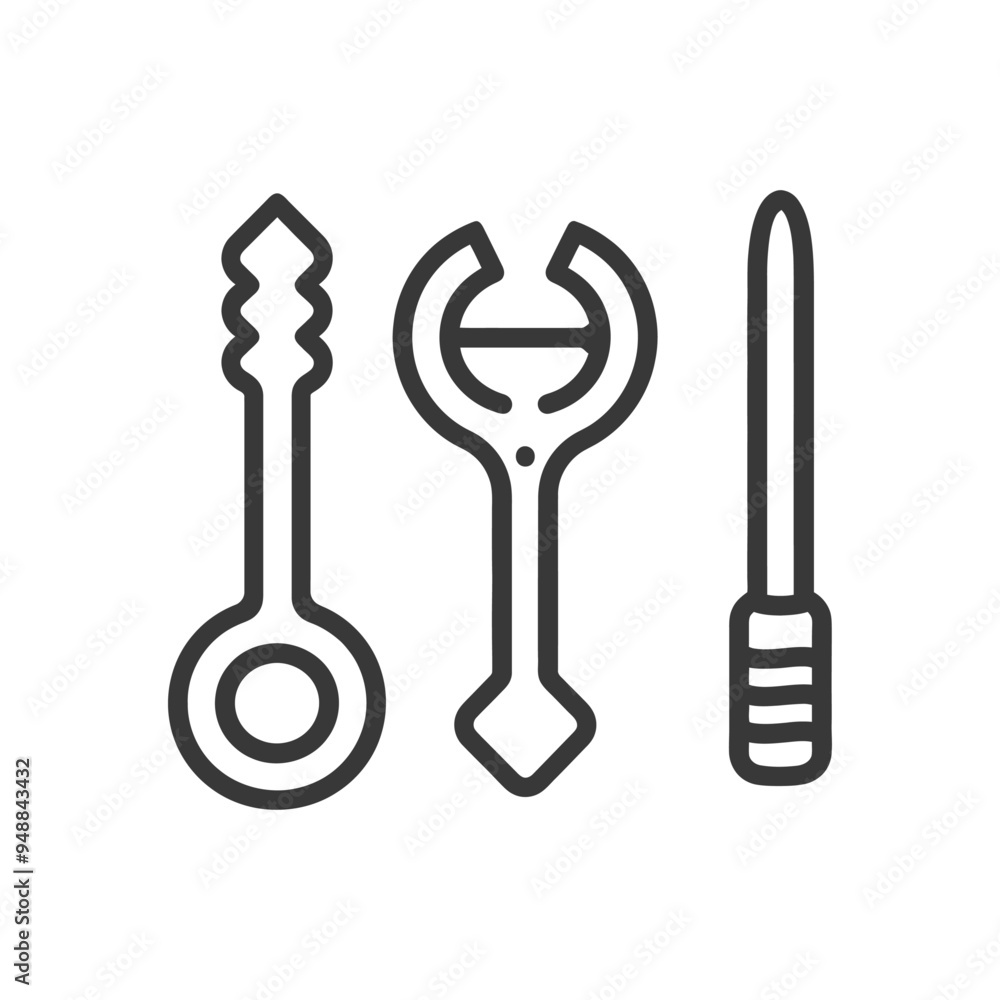 Three Unique Line Drawings of Objects with Different Shapes Three Unique Line Drawings of Objects with Different Shapes