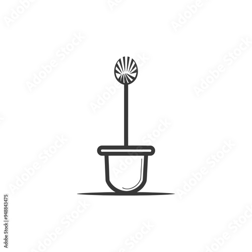 Toilet brush in a holder with a simple outline design