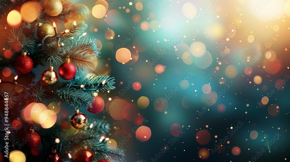 Christmas Tree With Baubles And Blurred Shiny Lights Christmas Tree With Baubles And Blurred Shiny Lights