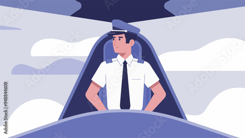 Airway transportation abstract concept vector illustration set. Aircraft pilot in uniform in cockpit during flight, cruising altitude, landing airplane, arrival at airport.