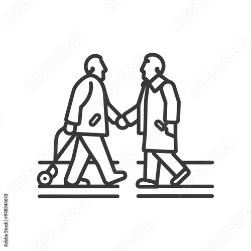 Two Elderly Men Walking Hand in Hand One with a Walker