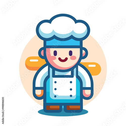 Cute cartoon chef illustration with hat and apron  colorful vector art for culinary themes