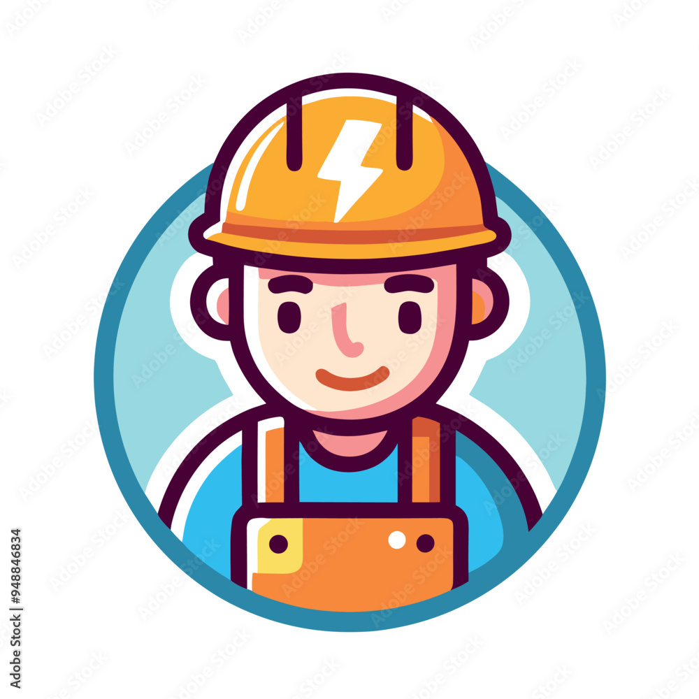Cartoon electrician character icon in hard hat and overalls vector illustration Cartoon electrician character icon in hard hat and overalls vector illustration