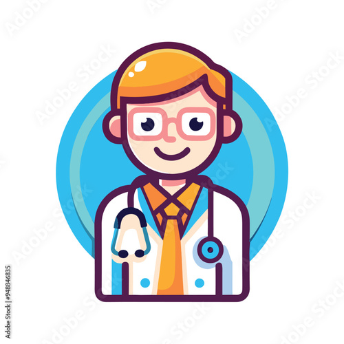 Colorful flat style illustration of a doctor with stethoscope and glasses