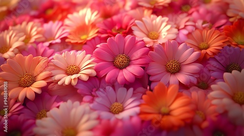 Wallpaper Mural Vibrant and colorful assortment of pink, orange, and white flowers with detailed petals and yellow centers Torontodigital.ca