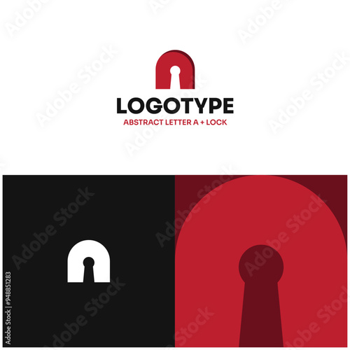 Logo Abstract A Letter Concept Modern Minimalism Flat Design Red Locksmith Lock