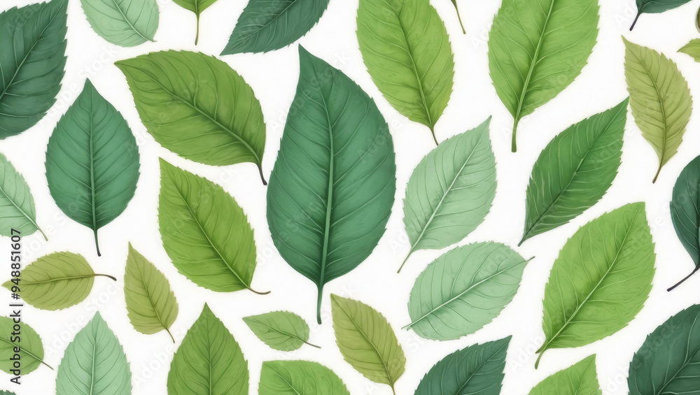 Seamless pattern with natural and fresh various leaves on white background