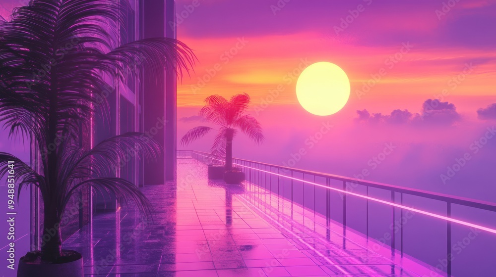 Fototapeta premium Neon Sunset Rooftop