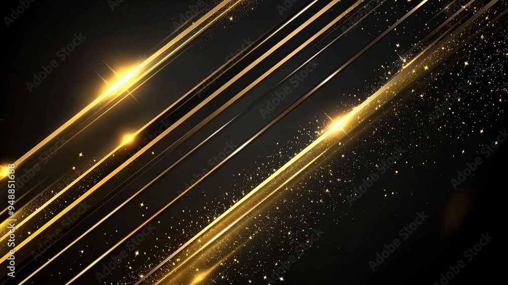 Elegant golden scene diagonal glowing with lighting effect sparkle on black background. Template premium award design. Vector illustration Elegant golden scene diagonal glowing with lighting effect sparkle on black background. Template premium award design. Vector illustration