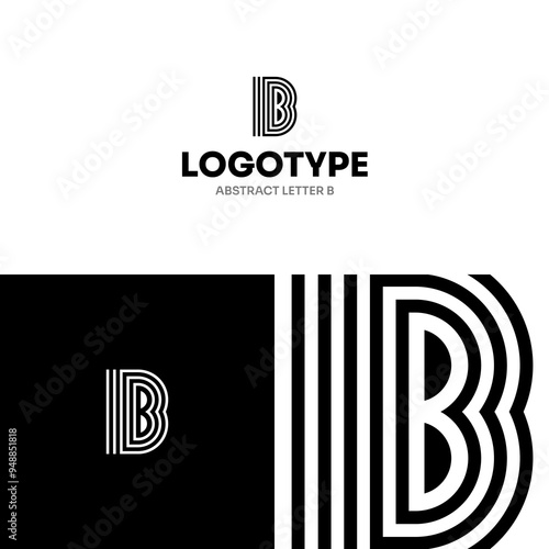 Logo Abstract B Letter Concept Modern Minimalism Flat Design Illusion Lines Black And White