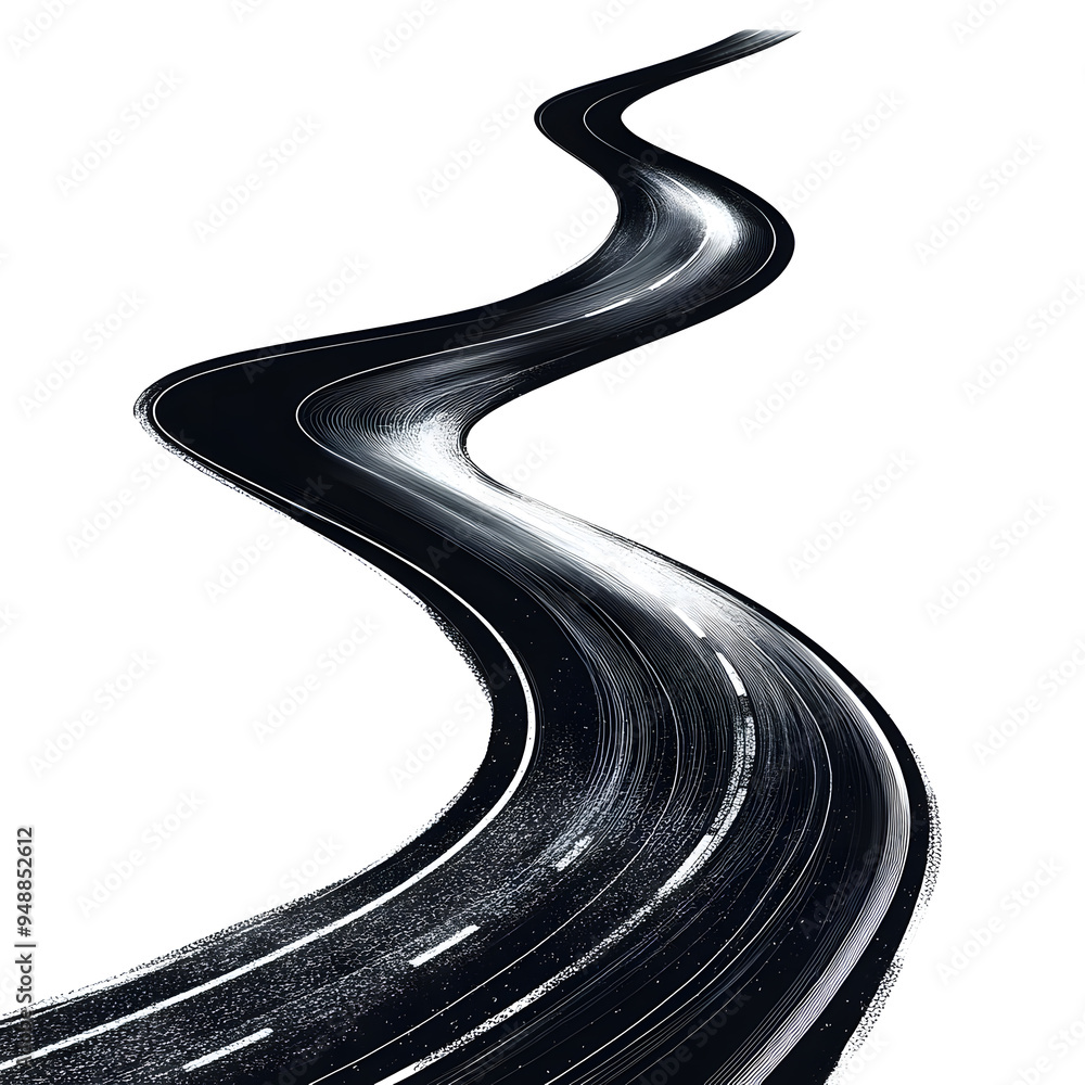 A stylized winding road curve pathway with a transparent background, highlighting its intricate details and sense of depth. A stylized winding road curve pathway with a transparent background, highlighting its intricate details and sense of depth.