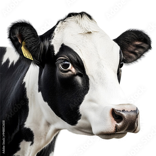 Majestic close-up of a black and white cow's markings, highlighted in high detail.