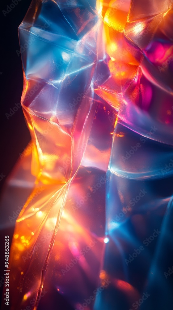 Colorful, abstract, and crystalline structure illuminated by vivid blue, orange, and pink lights, creating a stunning effect Colorful, abstract, and crystalline structure illuminated by vivid blue, orange, and pink lights, creating a stunning effect