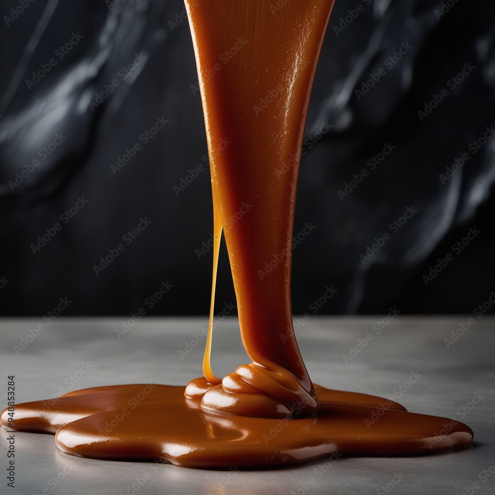 A velvety rich caramel flows down the surface