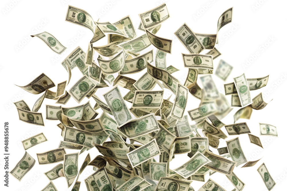 Money scattered on the desk. Money, US dollar bills background. Photography for Finance and Economy concepts. isolated on a white background Money scattered on the desk. Money, US dollar bills background. Photography for Finance and Economy concepts. isolated on a white background