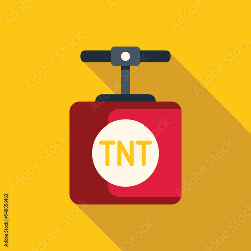 Obraz na plátně Red tnt detonator plunger explosive device with a long shadow on a yellow backgr