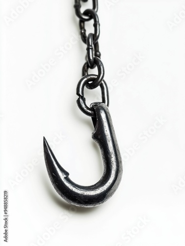 Metal Chain with Hook on White Background