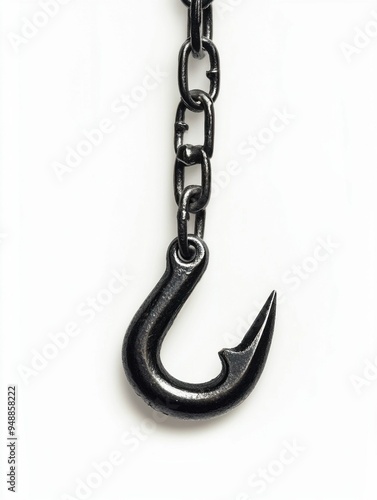 Metal Chain with Hook on White Background