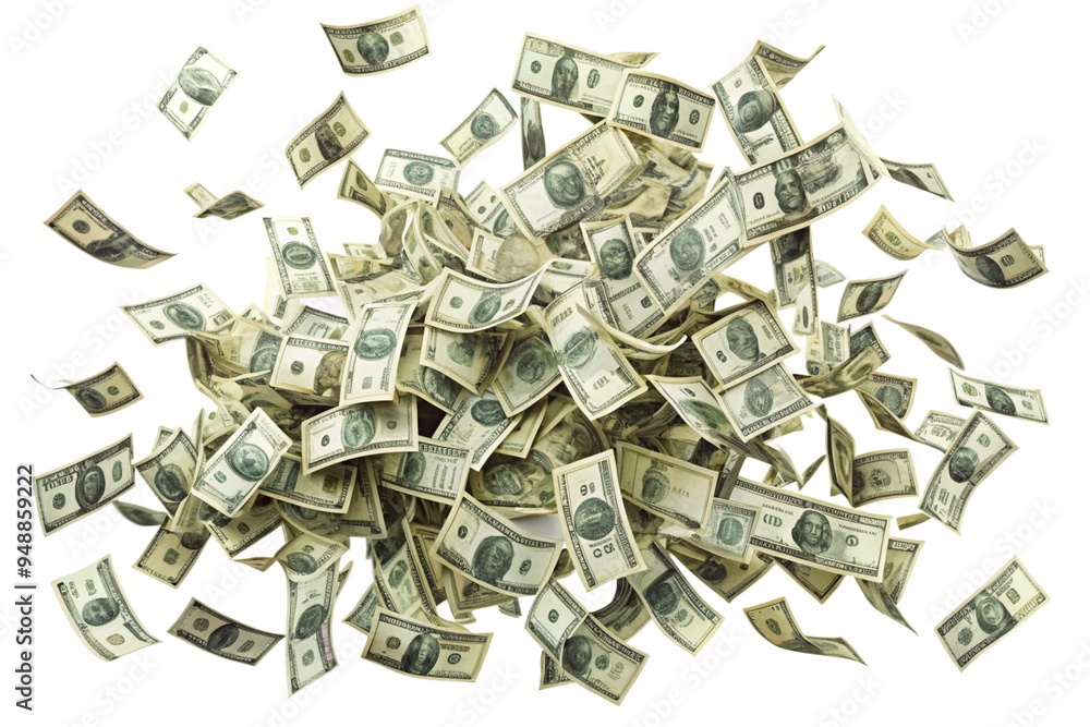 Money scattered on the desk. Money, US dollar bills background. Photography for Finance and Economy concepts. isolated on a white background Money scattered on the desk. Money, US dollar bills background. Photography for Finance and Economy concepts. isolated on a white background