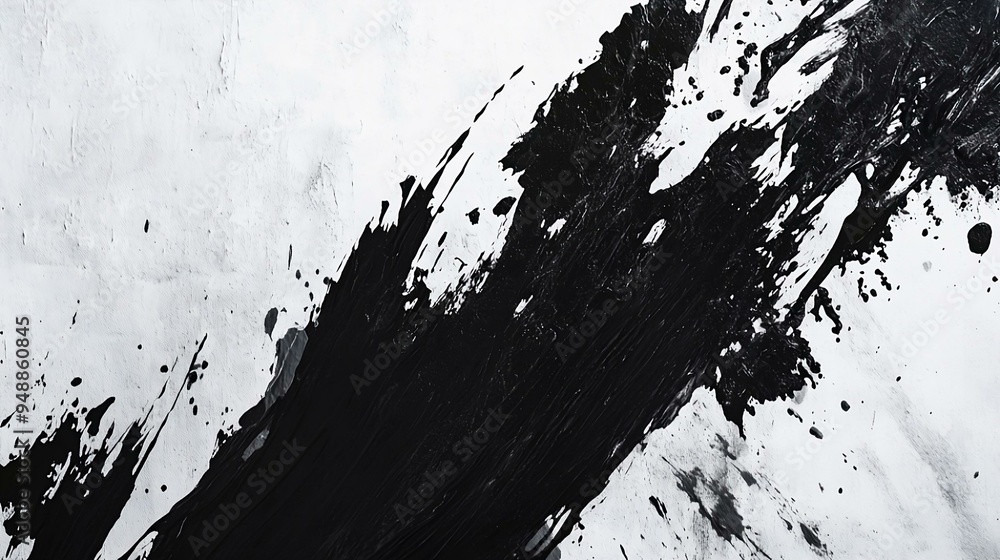 An abstract composition of bold black splashes, dynamic brush strokes and grunge stains, set against a clean white background. An abstract composition of bold black splashes, dynamic brush strokes and grunge stains, set against a clean white background.