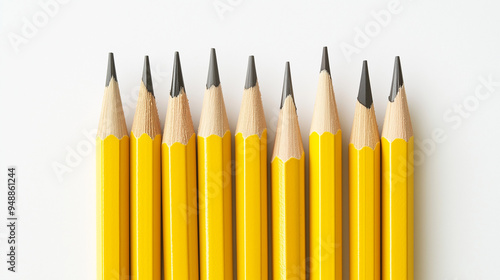 Perfectly Aligned Yellow #2 Pencils on White Background