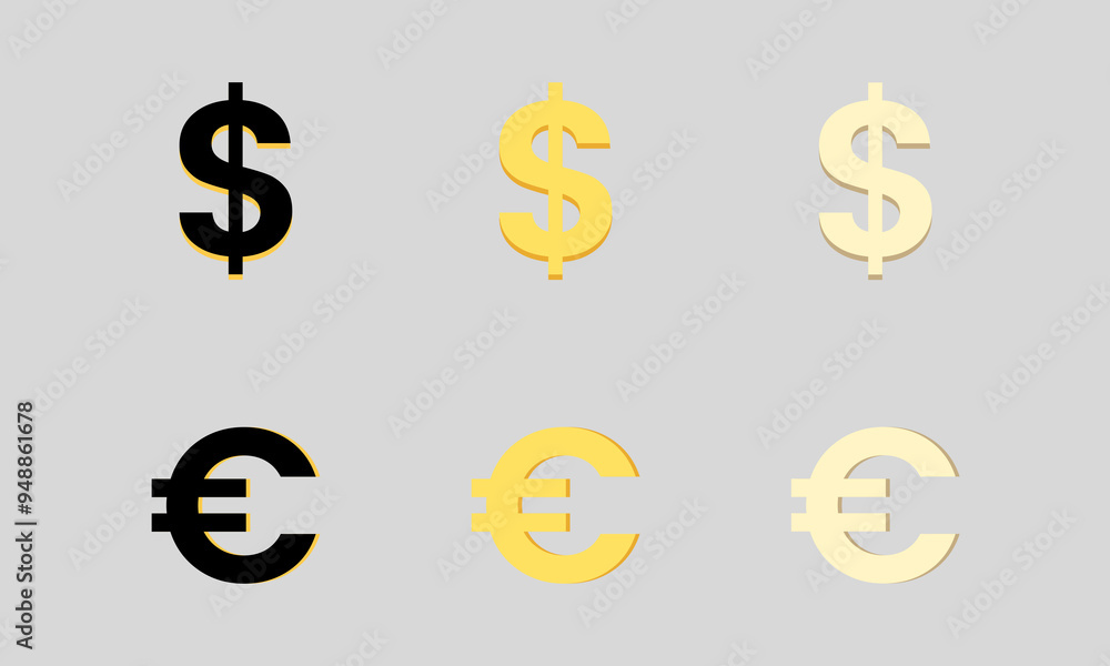 Dollar and Euro Vector Icon Set on isolated background Dollar and Euro Vector Icon Set on isolated background